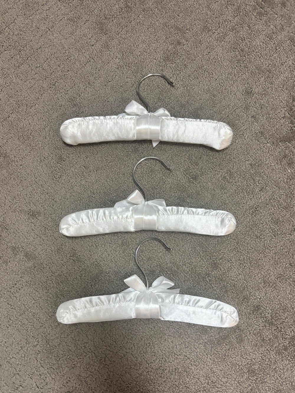 White Satin Padded Kids Hangers with Bow - Set of 3